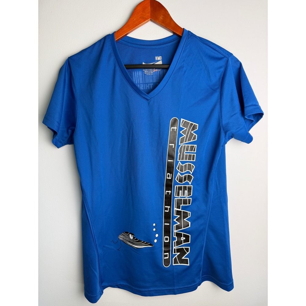 ZORREL Musselman Triathlon Performance Shirt Ladies Blue Graphic V Neck MD